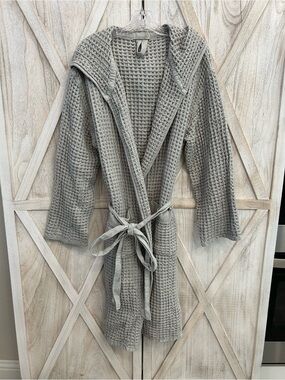 Cozy Luxury Waffle Knit Hooded Robe - Gray-Supima cotton